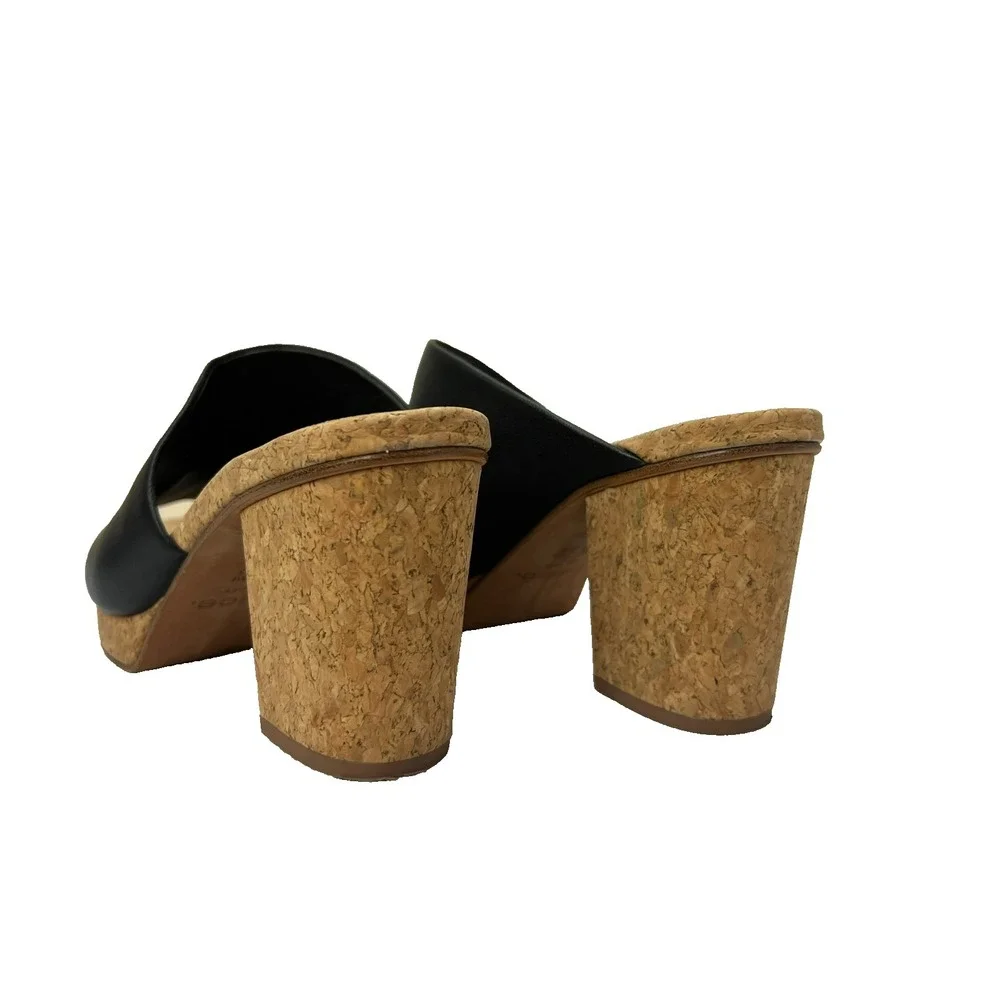 Vince. Wyatt Slide Sandal Cork Platform & Block Heel Black‎ Leather Upper SZ 9.5